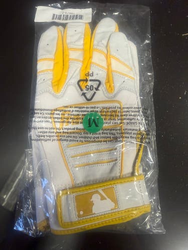(New) Franklin Sports Pro Adult Medium White/Yellow Padres Mlb Custom Batting Gloves Premium