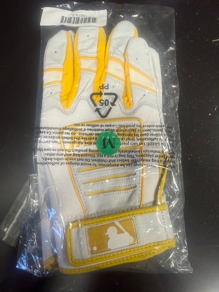 (New) Franklin Sports Pro Adult Medium White/Yellow Padres Mlb Custom Batting Gloves Premium