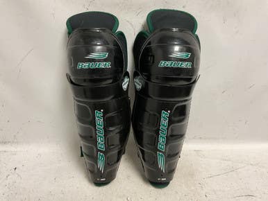 Used Bauer SG 100 Senior Shin Guards Black And Green 14" 11855-S000203596