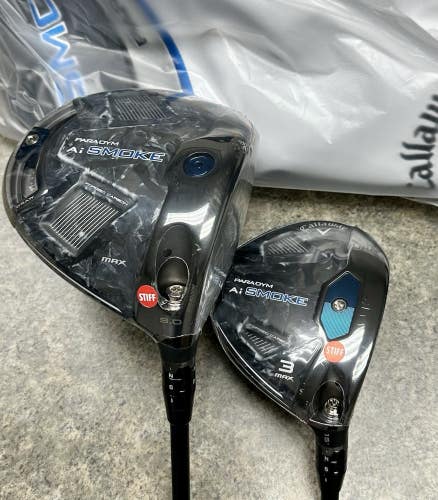 Callaway Paradym Ai Smoke MAX Driver, 3-Wood Set RH Stiff Flex w/ Covers NEW