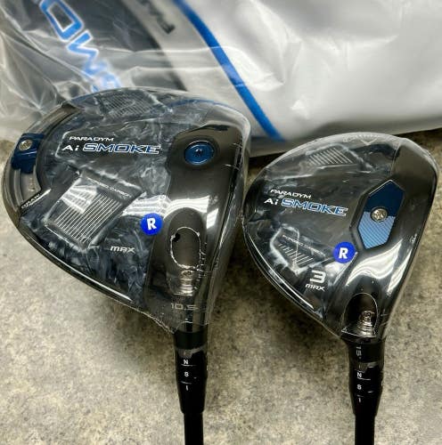 Callaway Paradym Ai Smoke MAX Driver, 3-Wood Set RH Regular Flex w/ Covers NEW