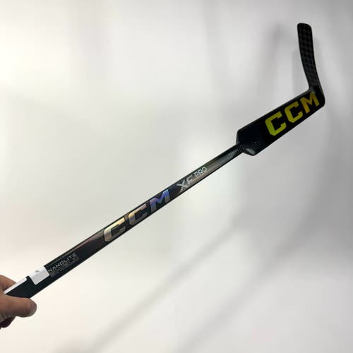 New Regular Black/Gold CCM Tacks XF Pro Goalie Stick | 25" Paddle P31 Curve Grip | AB975