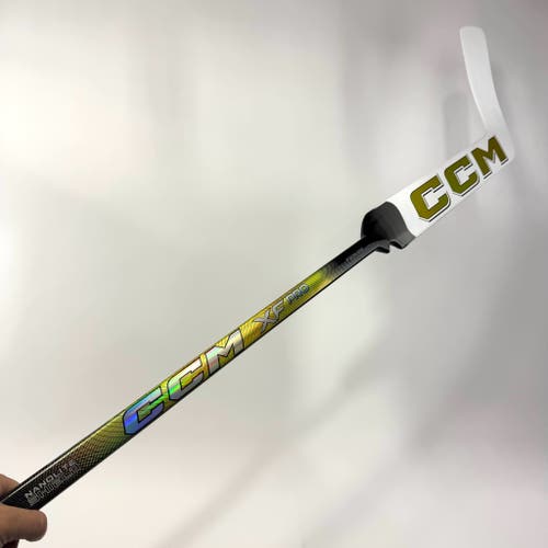 New Regular White/Gold CCM Tacks XF Pro Goalie Stick | 25" Paddle P31 Curve Grip | AB973