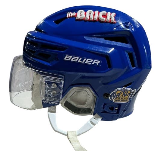 Bauer Re-Akt 155 Pro Stock Hockey Helmet Visor Combo Medium Royal Blue OIL KINGS (Used) 7834