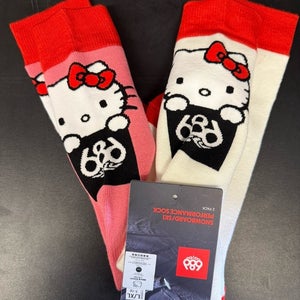 686 X Hello Kitty Womens Snowboard Socks 2-Pack (S/M) Hello Kitty Red White Pink