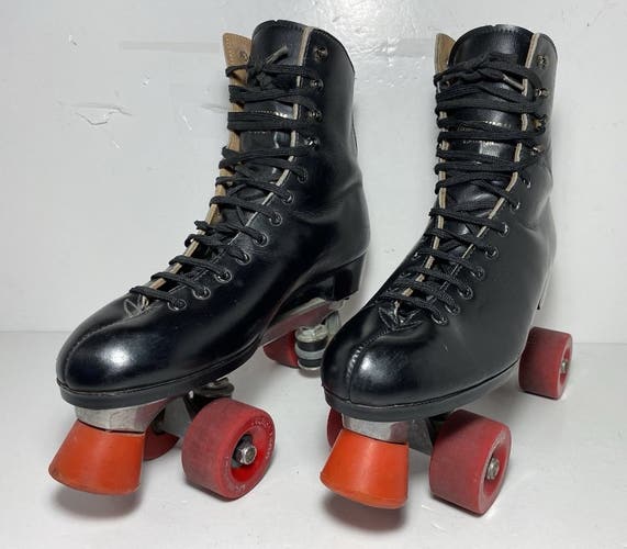 Vintage Dominion Marathon Roller Skates Black Leather Made in Canada Men's 10 US