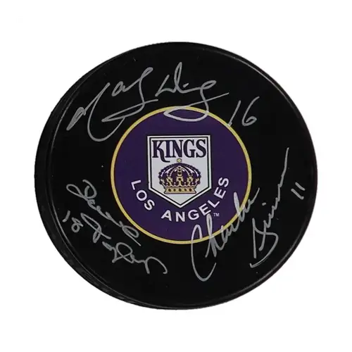 LA Kings Autographed Triple Crown Line Puck, With COJO Authentication