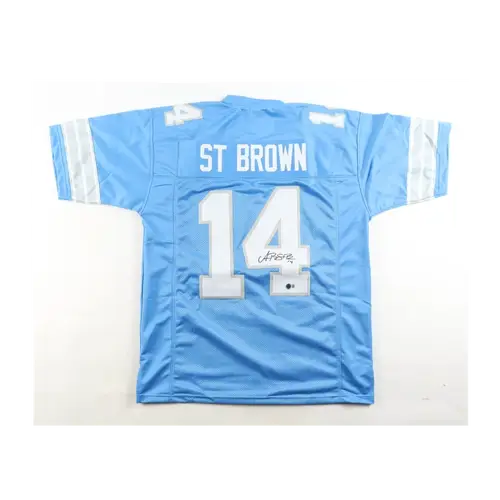 Amon-Ra St. Brown Signed Detroit Lions Custom XL Blue Jersey, With Beckett COA