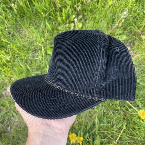 Vintage Youngan Hat Black Blank Corduroy Snapback Cap Plain Solid Rope Korea