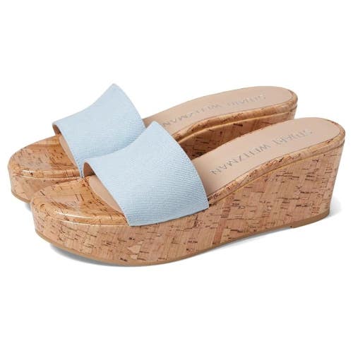 Stuart Weitzman Summer Sandal Women's 9B Blue Leather Slip On Wedge Heel RHS8331