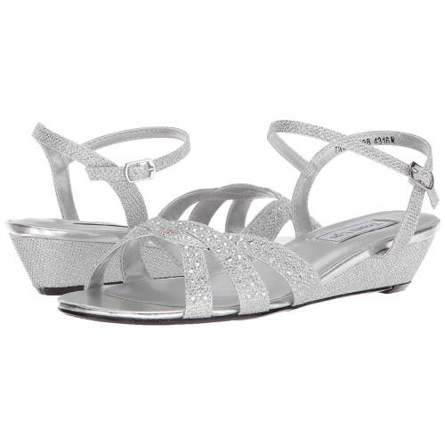 Touch Ups Lena Sandal Womens 8 Silver Rhinestone Ankle Strap Wedge Heel Hawk2738