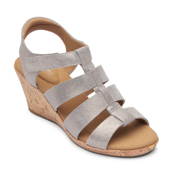 Rockport Briah New Sandals Womens 8.5 Taupe Leather Wedge Heel Gladiator RHS8341