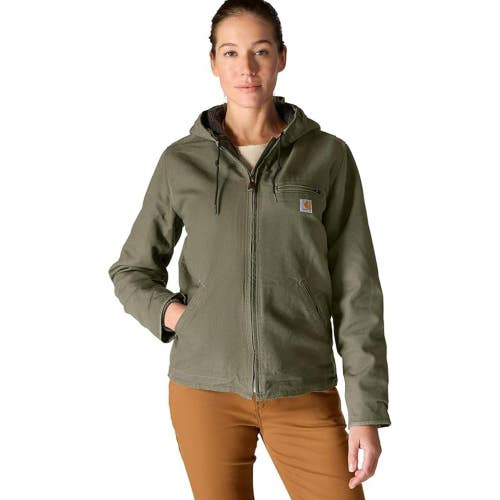 Carhartt Iconic Jacket Women's L Basil Sherpa Lined Washed Duck Full Zip POSH109