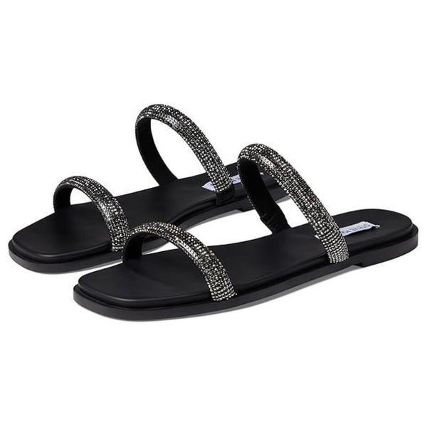 Steve Madden Orita Sandals Womens Black Square Toe Slip On Comfort Slide HTAT411