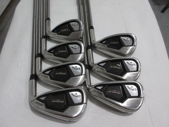 Callaway Rogue ST Max OS Iron Set - 6-PW, AW, GW - SteelFiber Stiff Graphite