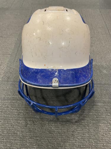 Used Adidas TRILOGY FP HELMET Batting Helmet w/Mask White And Royal Blue L/XL 11614-S000236673