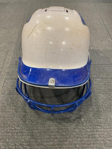 Used Adidas TRILOGY FP HELMET Batting Helmet w/Mask White And Royal Blue L/XL 11614-S000236672