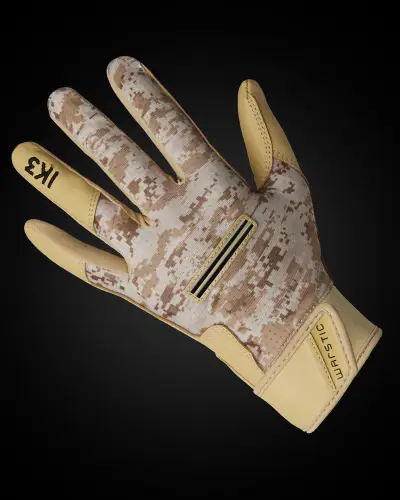 WARSTIC EXTRA LARGE IK3 PRO CABRETTA SHORT CUFF BATTING GLOVES "DESERT CAMO" (New) XL