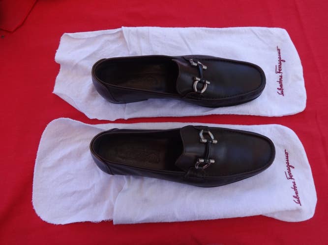 FERRAGAMO Men's Brown Gancini Bit Loafers Shoes Size 10.5 10 1/2 EE