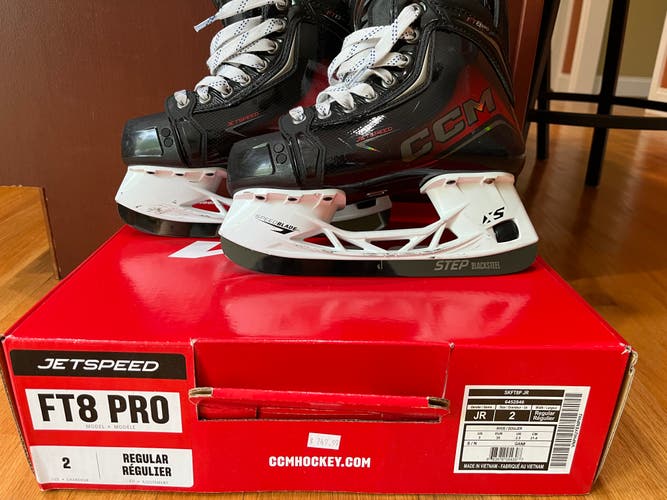Black 2025 CCM JetSpeed FT8 Pro Hockey Skates Regular Width Size 2 (Used)