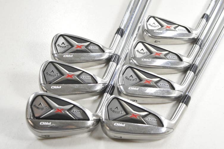 LEFT HANDED Callaway X Hot Pro 4-PW Iron Set Stiff Project X 6.0 Steel # 218439
