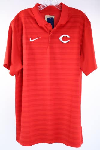 Nike Cincinnati Reds Dri-Fit Mens L Performance Red Striped Golf Polo Shirt NWT
