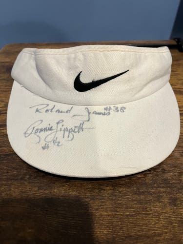 New England Patriots Ronnie Lippett & Roland James Autograph Vintage Nike white visor