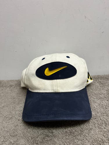 Vintage Nike Michigan Wolverines 90s StrapBack Hat White/Navy Blue/Gold OSFA