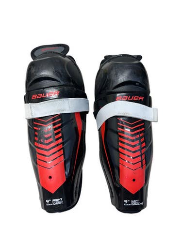 Used Bauer LIL SPORT Junior Shin Guards Black And Red 9" 11835-S000208234