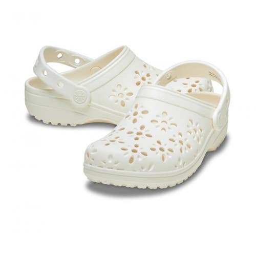 Crocs Classic 210927-0WV Clogs Men's 8 Chalk Floral Cut-Out Casual Shoes JAX1388