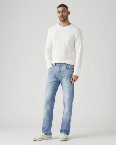 Levi's 501 Jeans Men's 42x30 Blue Denim Light Wash Straight Leg Zip Fly JAX1415