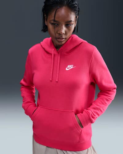 Nike Sportswear Club Fleece Hoodie Women's XS Rush Pink Cotton Pullover JAX1367