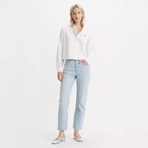 Levi's 501 Jeans Women's 30x26 Blue Denim Light Wash Button Fly Cropped POSH262