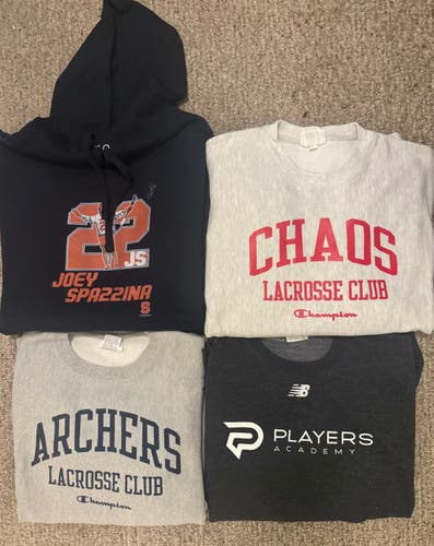 4 Lacrosse PLL Joey Spallina Hoodie Sweatshirt Lot - XL