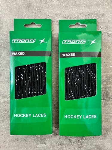Two Pairs Wax Black Hockey Laces, 120” New