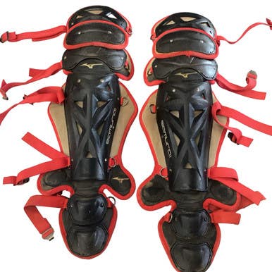 Used Mizuno SAMURAI SHIN GUARDS Catchers Leg Guards Black And Red Youth 11760-S000091827