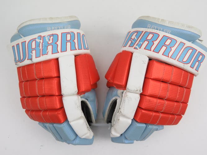 Custom Carbon Warrior Franchise Pro Hockey Gloves 13" Blue Orange White Little Cesars MiC