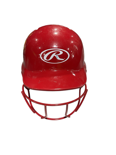 Used Rawlings RED W/ MASK SZ 6 1/4-6 7/8 Batting Helmet w/Mask Red One Size 11834-S000050770