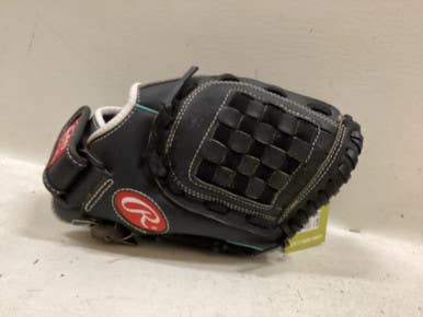 Used Rawlings FP110MT RH Throw Fastpitch Gloves Black And Carolina Blue 11" 11725-S000502187