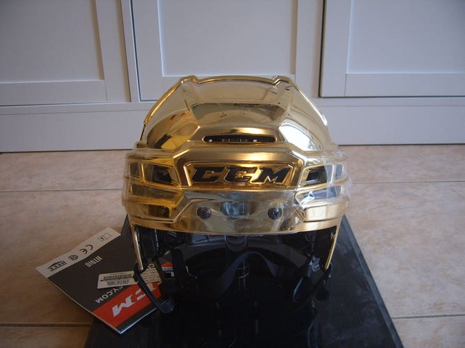 Brand New Vegas Golden Knights Pro Stock CCM Gold Chrome Tacks 910 Hockey Helmet sz Large