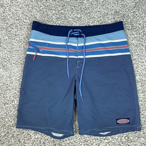 Vineyard Vines Board Shorts Mens 32 Blue Stripe Stretch Zip Pocket Swim Trunks
