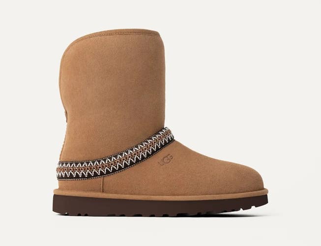 Ugg Classic Short Crescent 1161770-CHE Boot Women's 6 Brown Fleece-Lined RHS6859