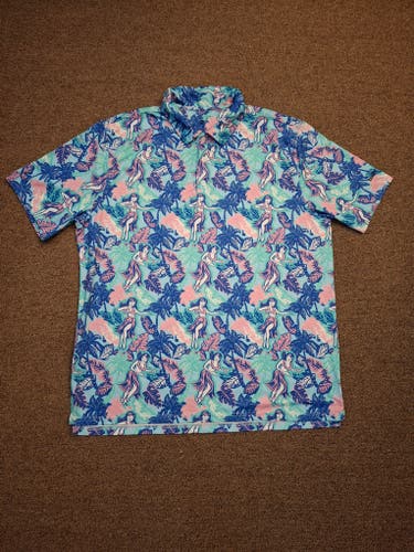 Simply Southern Mens Hawaiian Hulu Girls Polo Golf Shirt XXL All Over Print