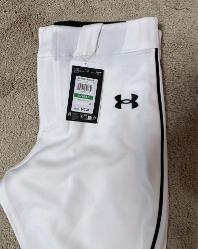 White Unisex Large Youth Under Armour Game Pants (New)