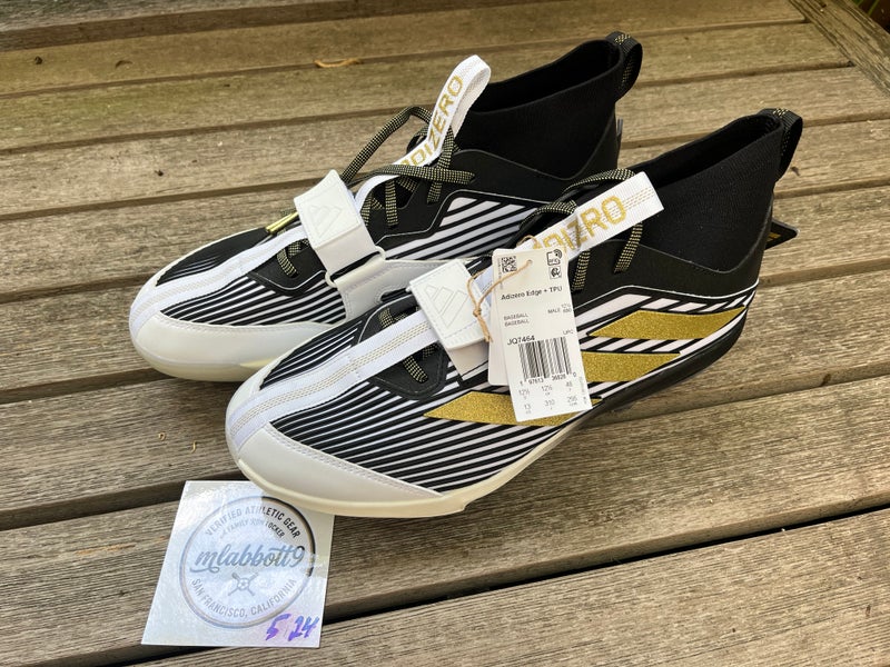 Adidas Adizero Edge+ TPU Molded Cleats (Mid-Height) - Black/Gold - Size 12.5 - NEW (JQ7464)