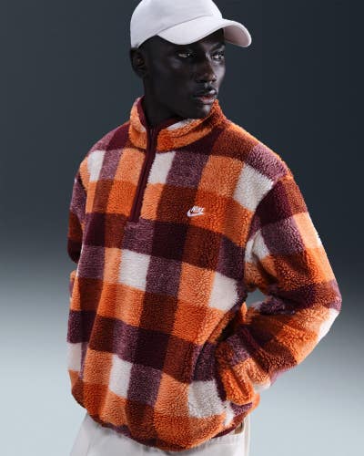 Nike Club Sweatshirt Men's Medium Multi Buffalo Check Fleece 1/4 Zip POSH274