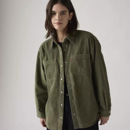 Levi's Iris Overshirt Women's Green Corduroy Cotton Snap Button Relaxed JAX1460