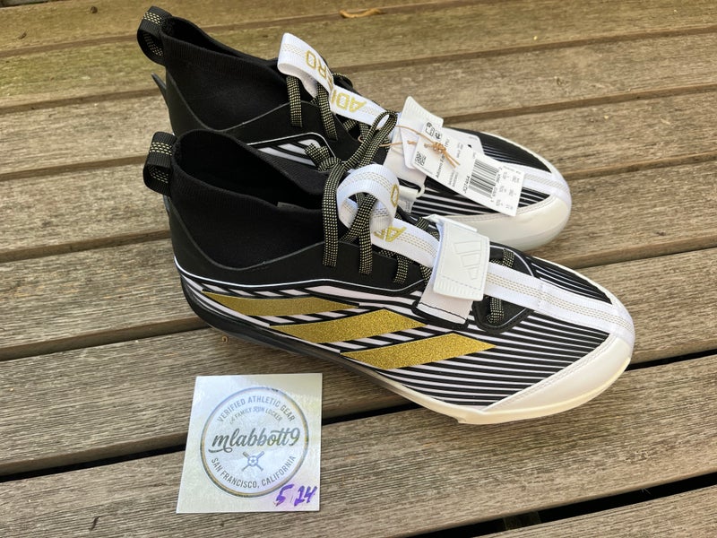 Adidas Adizero Edge+ TPU Molded Cleats (Mid-Height) - Black/Gold - Size 10.5 - NEW (JQ7464)
