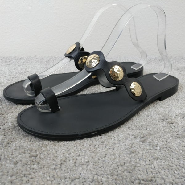 Banana Republic Womens Size 9 Shoes Toe Loop Sandals Flats Hammered Metal Black