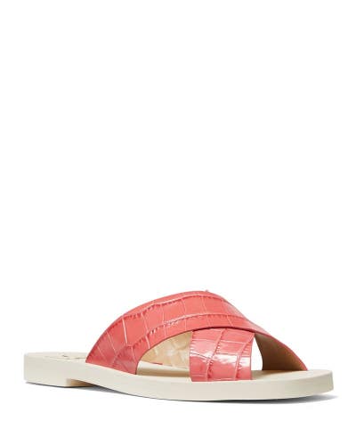 Michael Kors Glenda Sandals Women's US 7.5 Red Cross Strap Slip-On Slide JOBB428